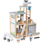 Kids Wooden Police Station Playset 3 Tier Dollhouse Role Play Pretend Toy Educational