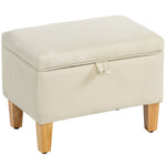 Linen Storage Ottoman Storage Box With Rubberwood Legs | Beige