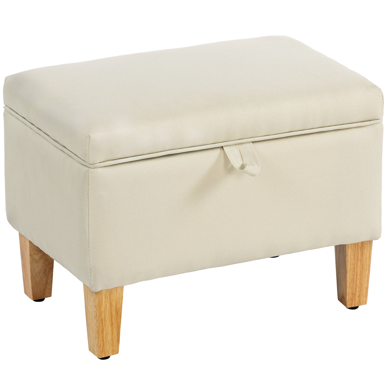 Linen Storage Ottoman Storage Box With Rubberwood Legs | Beige