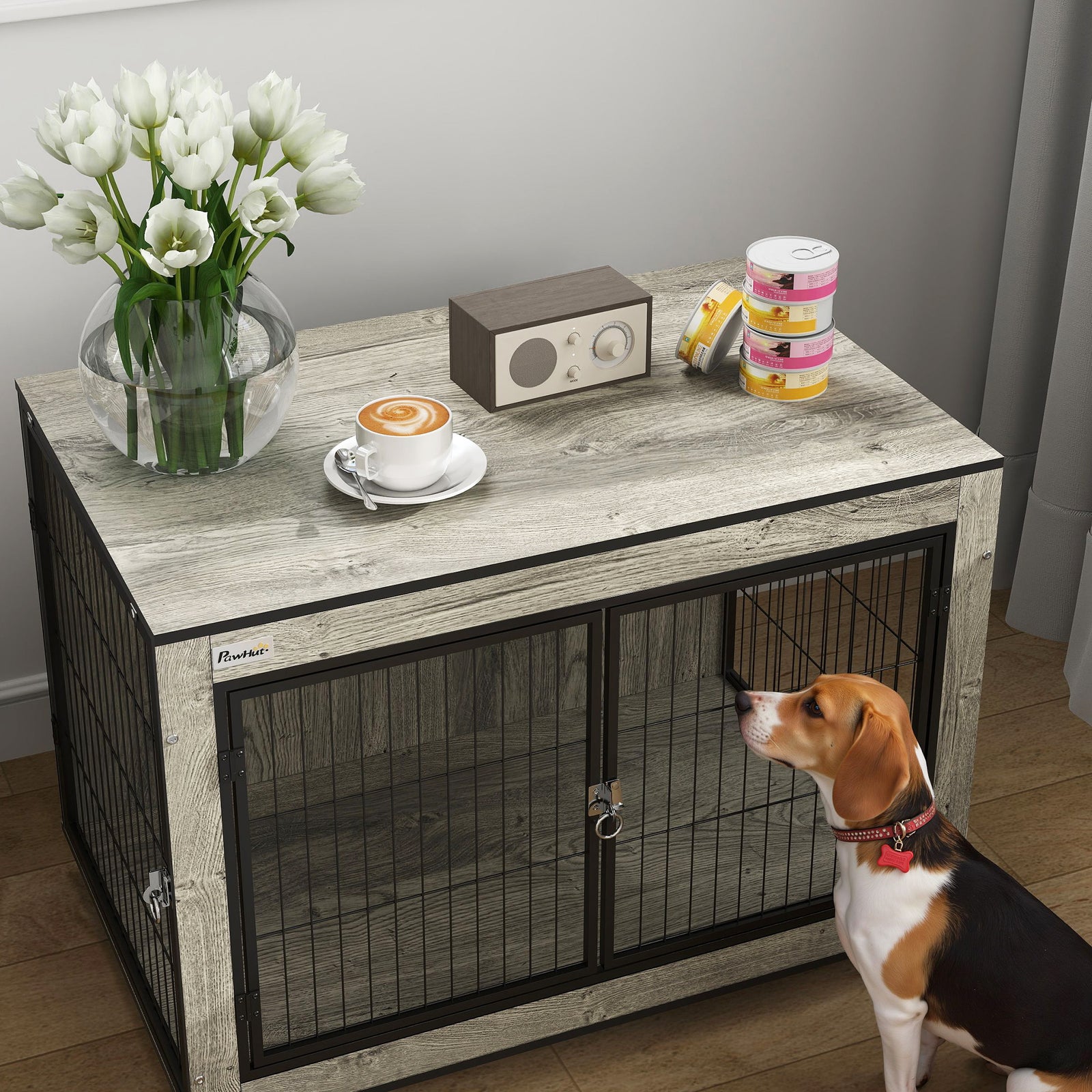 Dog Crate Furniture On Wheels, For Dogs | Black