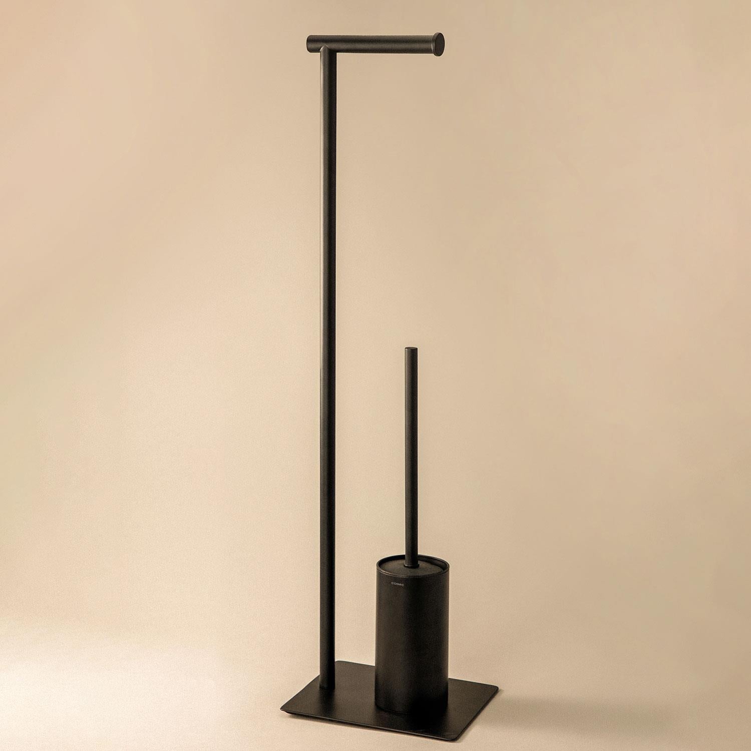 Toilet Roll Holder With Toilet Brush, Matt Black, Essentials Collection
