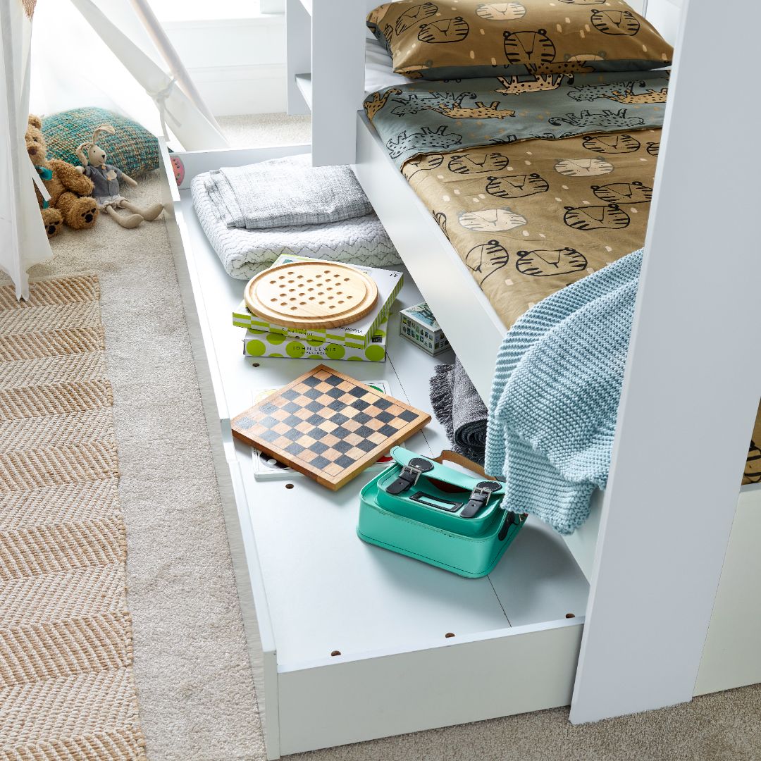 Olly Storage Bunk Bed Without Drawer With Spring Mattresses | Single | White