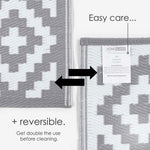 Luxury Outdoor Rug Waterproof Reversible For Garden Patio 100% Recycled, Grey Zoe Geometric | 180cm x 270cm | Grey