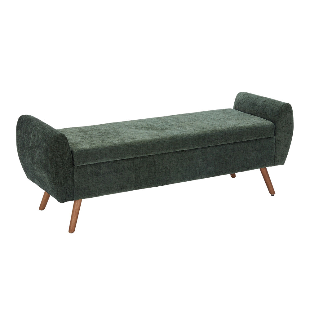 Chenille Upholstered Storage Bench – Extra Long Entryway Bench With Hidden Compartment, 153 X 46 X 54 Cm | Green