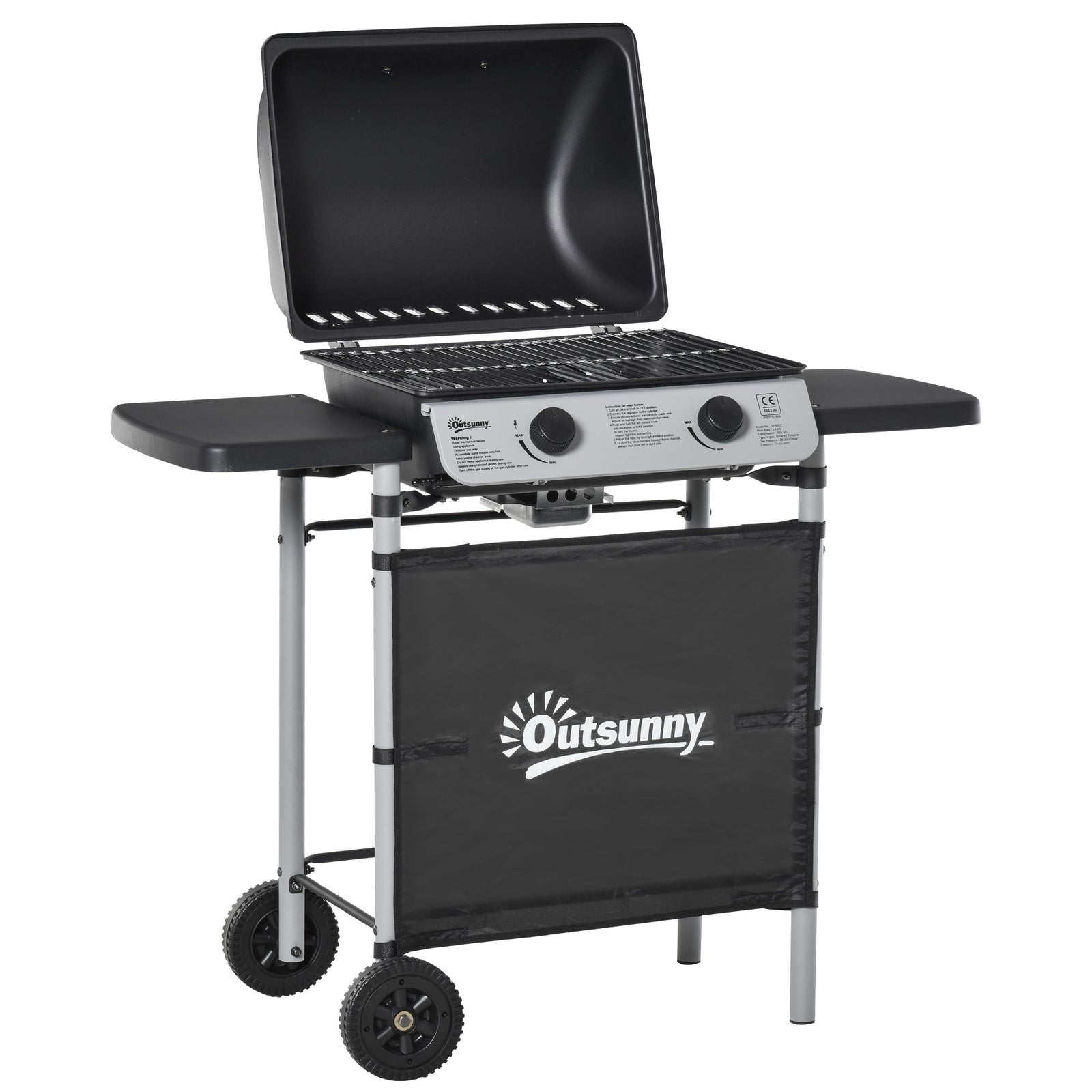 2 Burner Gas Bbq Grill, Propane, 5.6kw, Wheels | Black