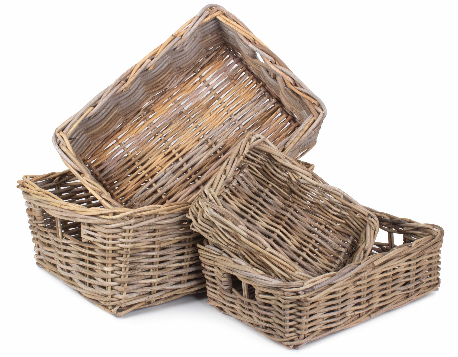 Rattan Shallow Kubu Grey Rattan Rectangular Basket | Gray