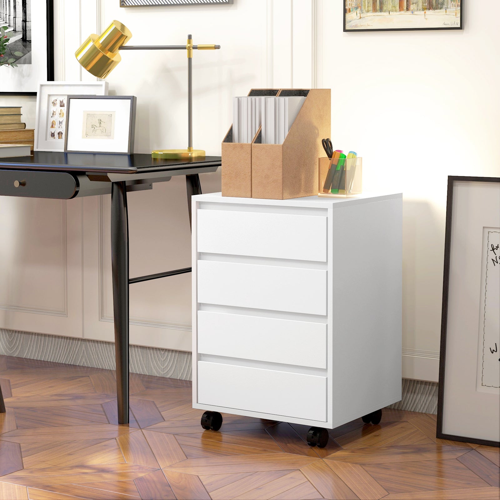 HOMCOM Mobile Vertical Filing Cabinet With 4 Drawers Home Office