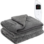 Heated Electric Throw 9h Timer 9 Heat Setting Shearling Fleece Blanket | Single | Dark Grey