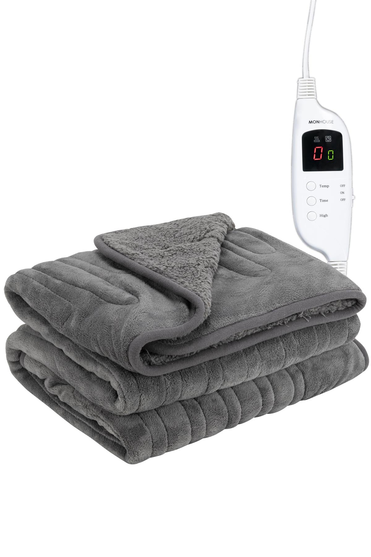 Heated Electric Throw 9h Timer 9 Heat Setting Shearling Fleece Blanket | Single | Dark Grey