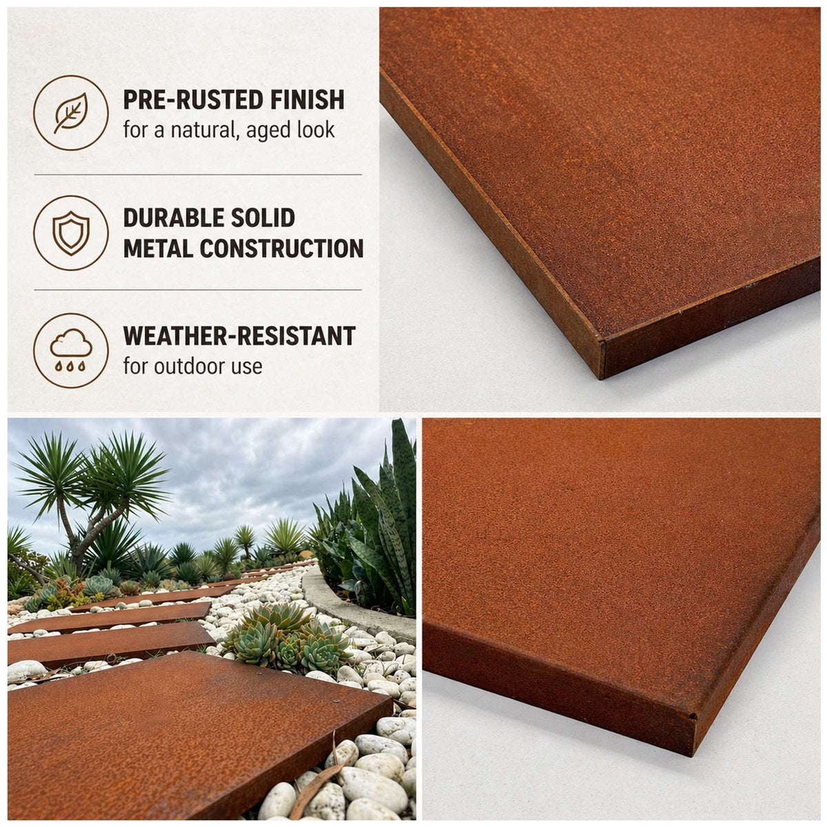 Pre-rusted Metal Stepping Stones Corten Steel Paving 60x25 Cm | Set of 2 | Rust