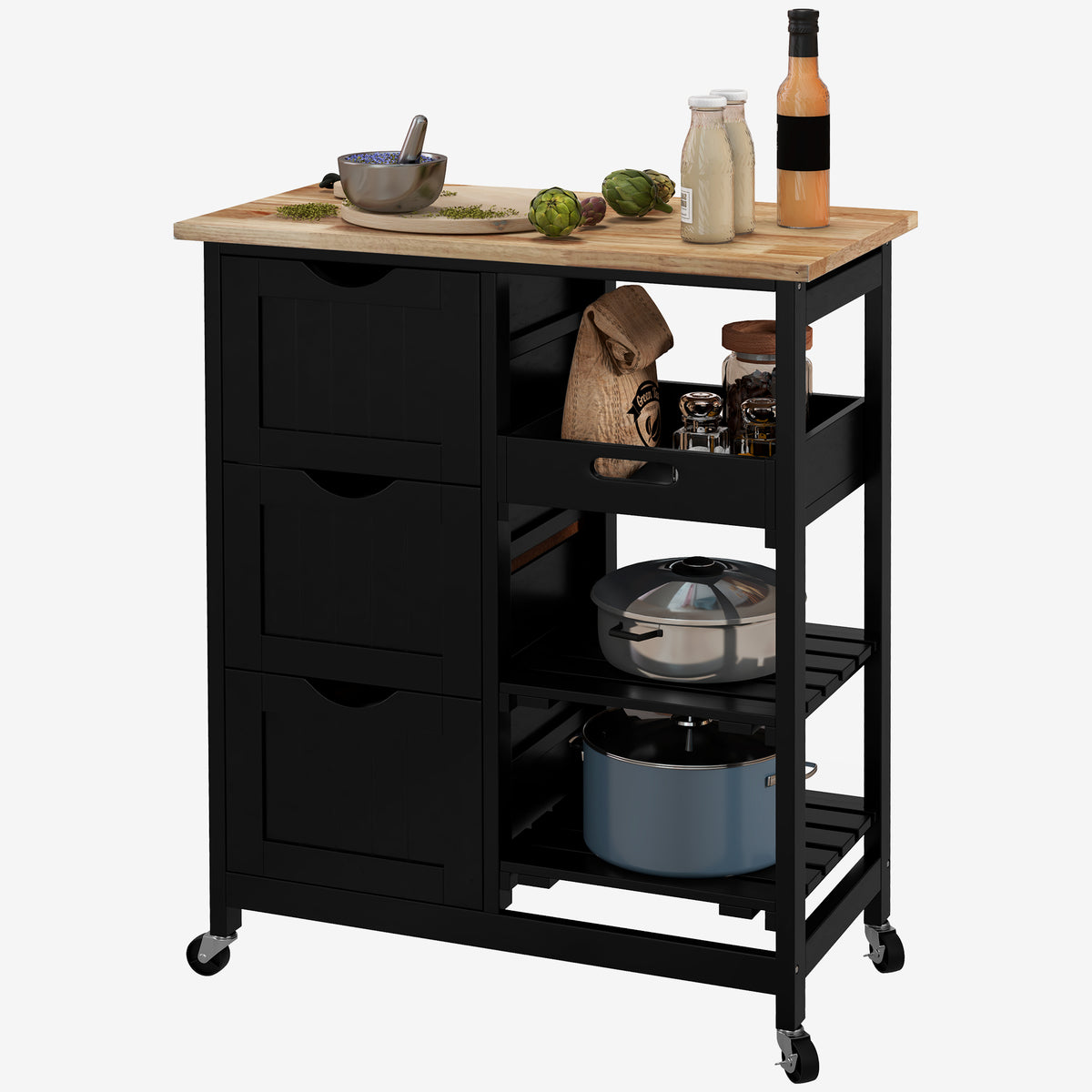HOMCOM Rolling Kitchen Island Cart, Bar Serving Cart, Compact Trolley Black