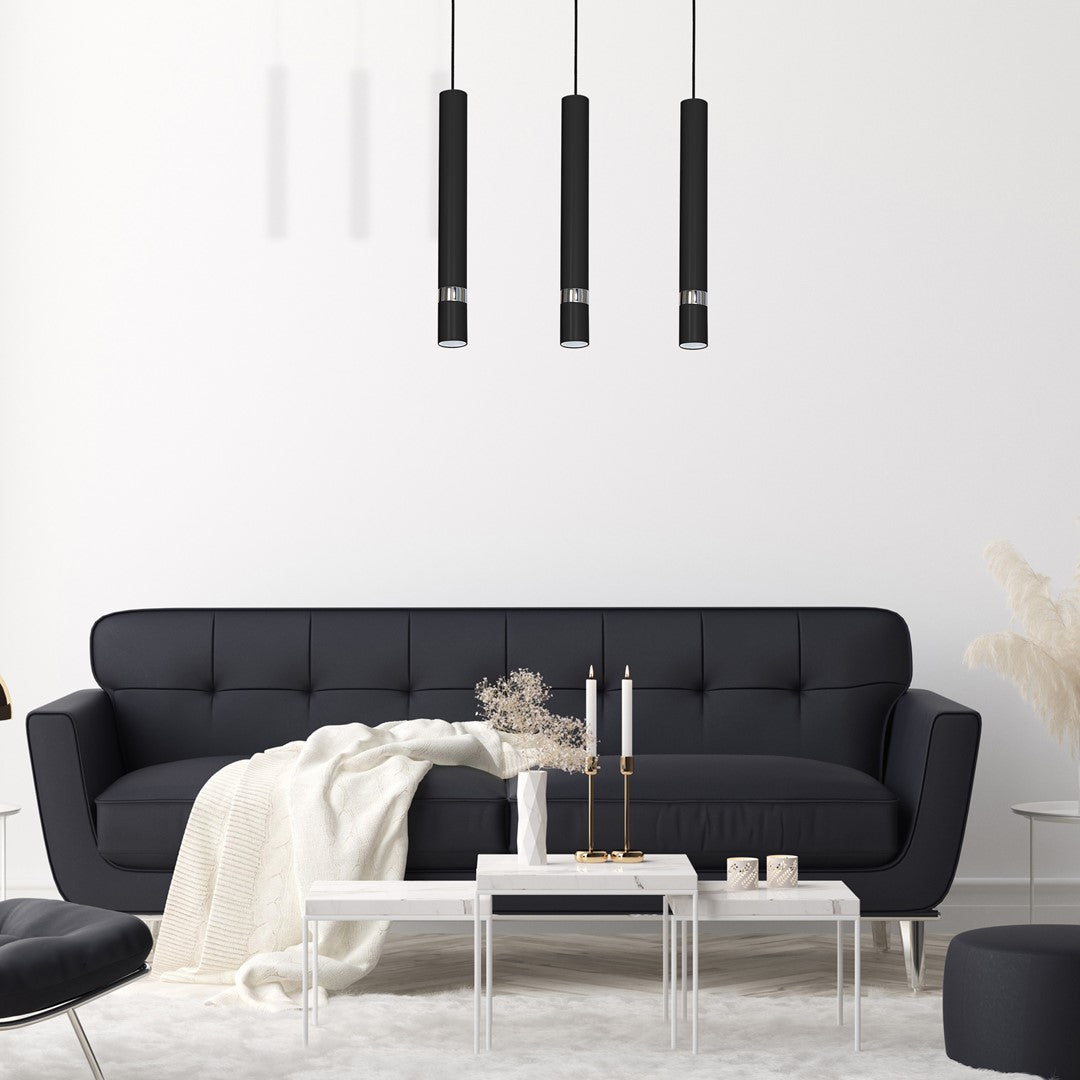 Joker Contemporary Pendant Lamp 3xgu10 Hand Made Cylindrical Style Light Finished In Matt Black With Chrome Detail
