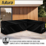 L Shaped Waterproof Garden Furniture Cover, Outdoor Patio Weatherproof Rattan Sofa Shield | 260 x 210 x 80cm | Black