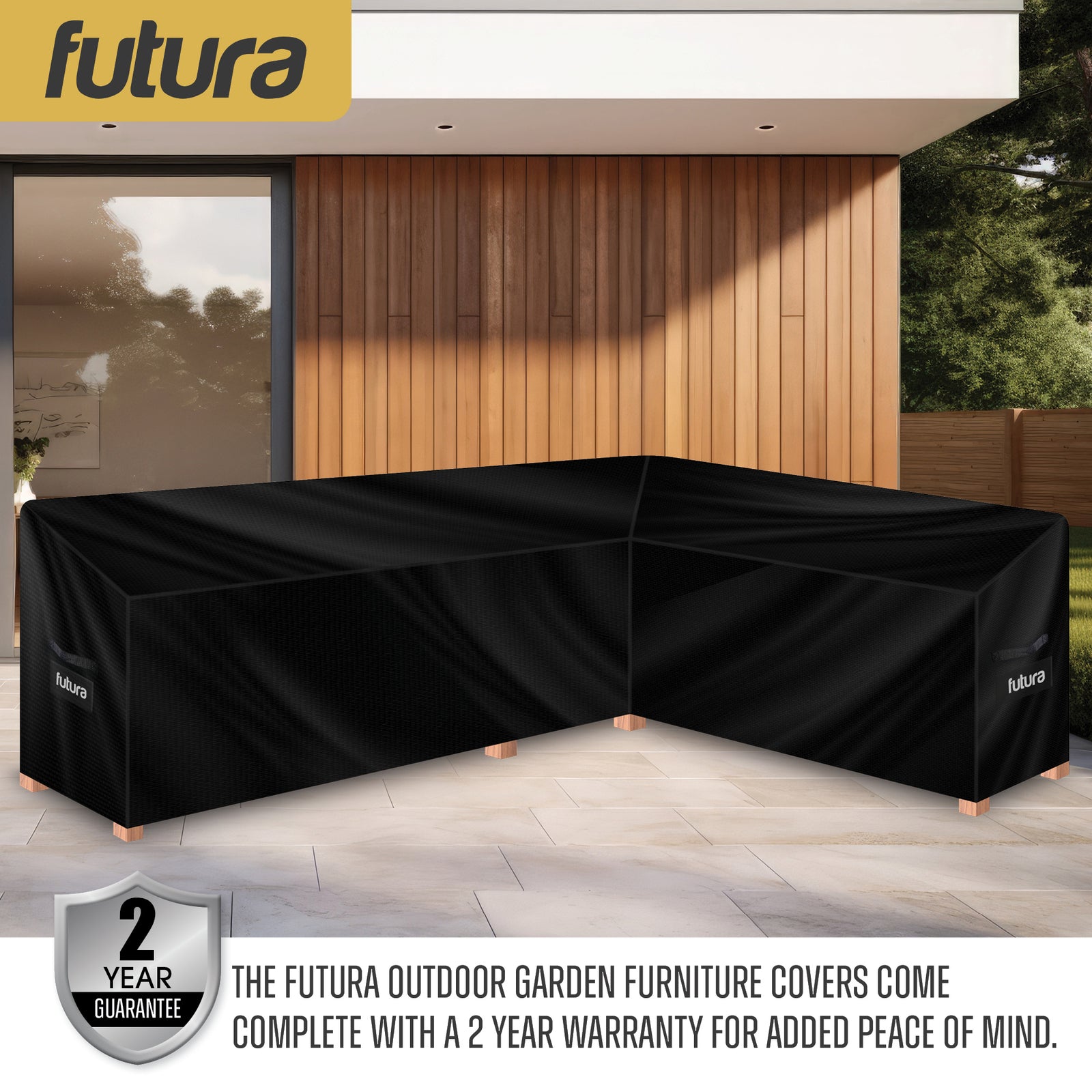 L Shaped Waterproof Garden Furniture Cover, Outdoor Patio Weatherproof Rattan Sofa Shield | 260 x 210 x 80cm | Black