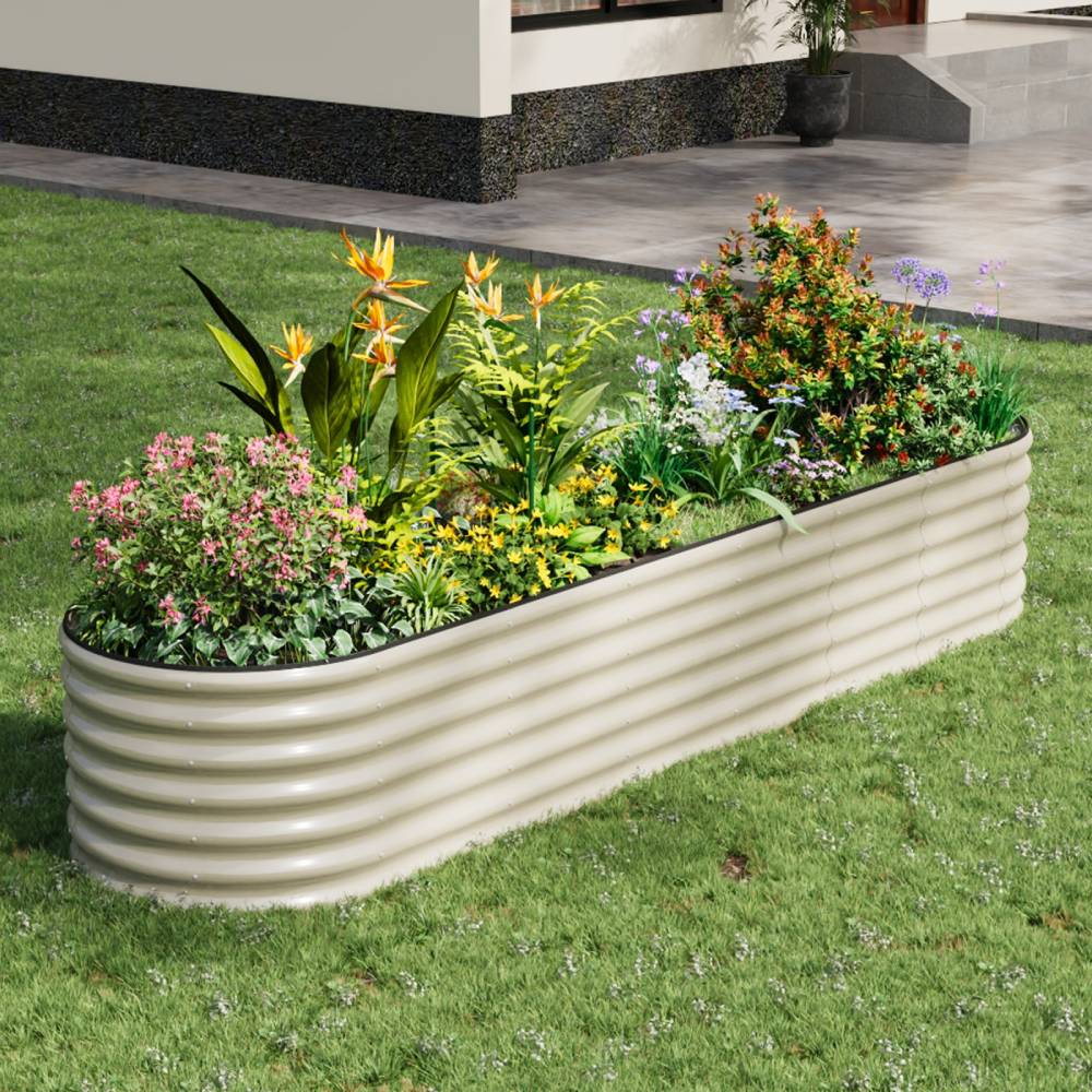 Galvanized Metal Raised Garden Bed – Extra Large Elevated Planter Box With Safety Edging, White | Large | White