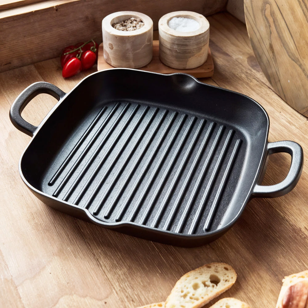 26cm W X 26cm D Pre-seasoned Cast Iron Grill Pan With Dual Handles