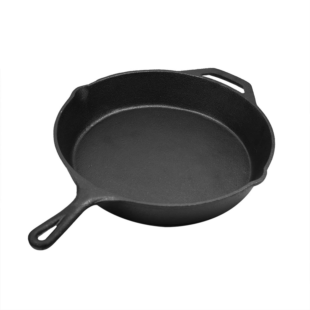 Frying Pan Non Stick Cast Iron 30cm Steak Skillet Round Bbq Grill Camping | Black