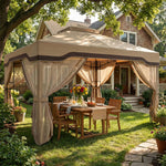 3 X 3.6 M Garden Gazebo With Shelves, Upf50+ Permanent Gazebo | Khaki