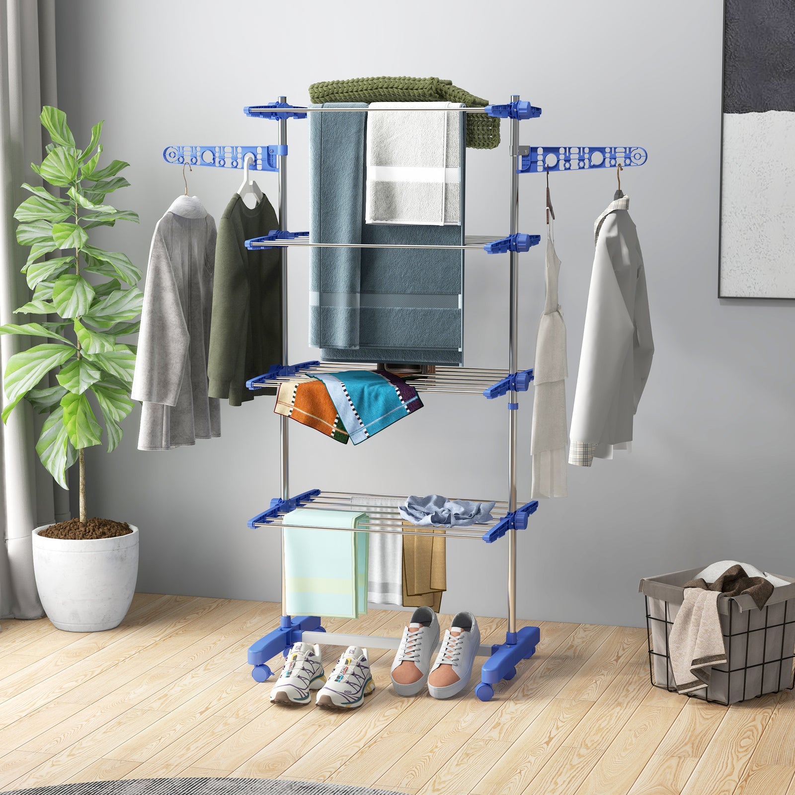 3/4 Tier Clothes Airer Stainless Steel Clothes Drying Rack | Large | Blue
