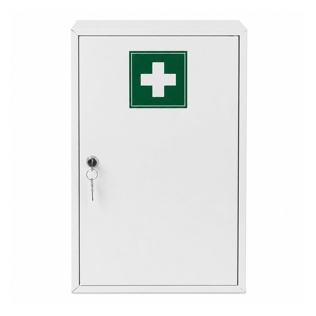 Medicine Cabinet Lockable Wall Mounted Storage Box Metal Home,white