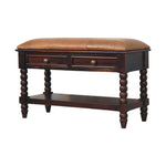 Solid Wood Spindle Winewood Leather Bench