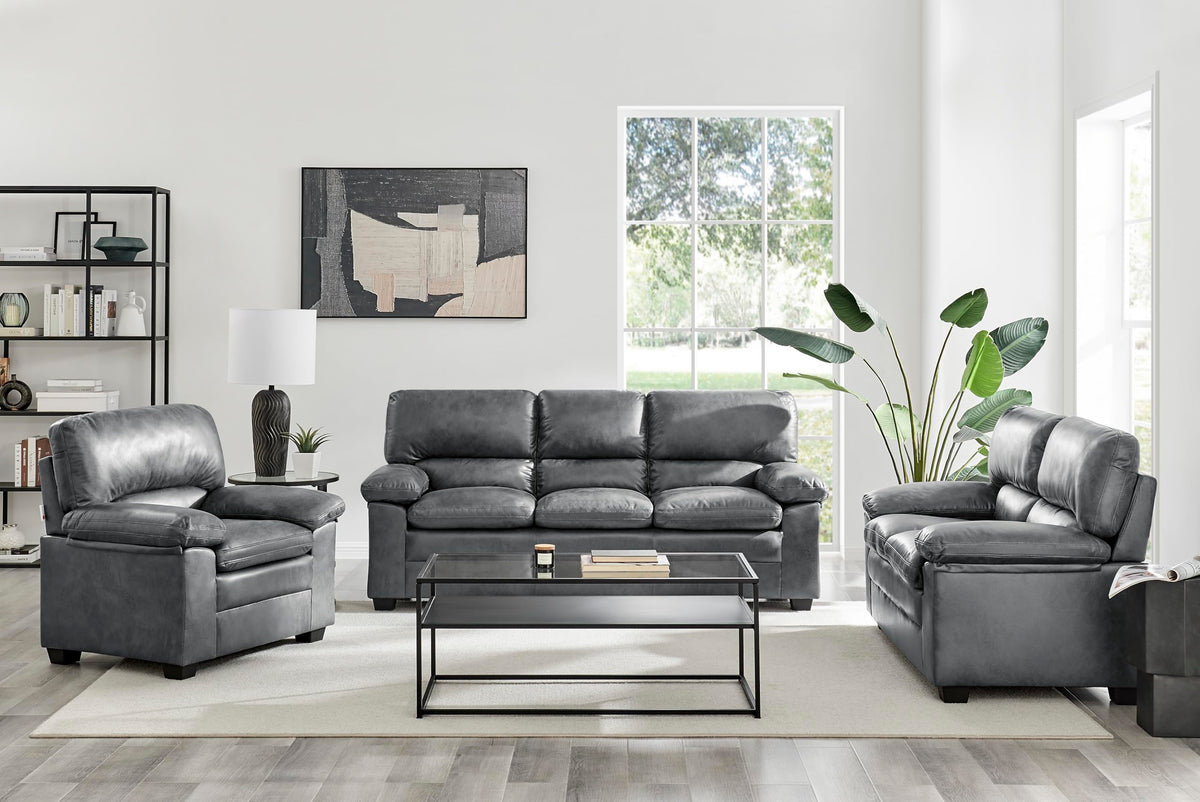 Oxford Faux Leather Sofa 3 Seater | Dark Grey