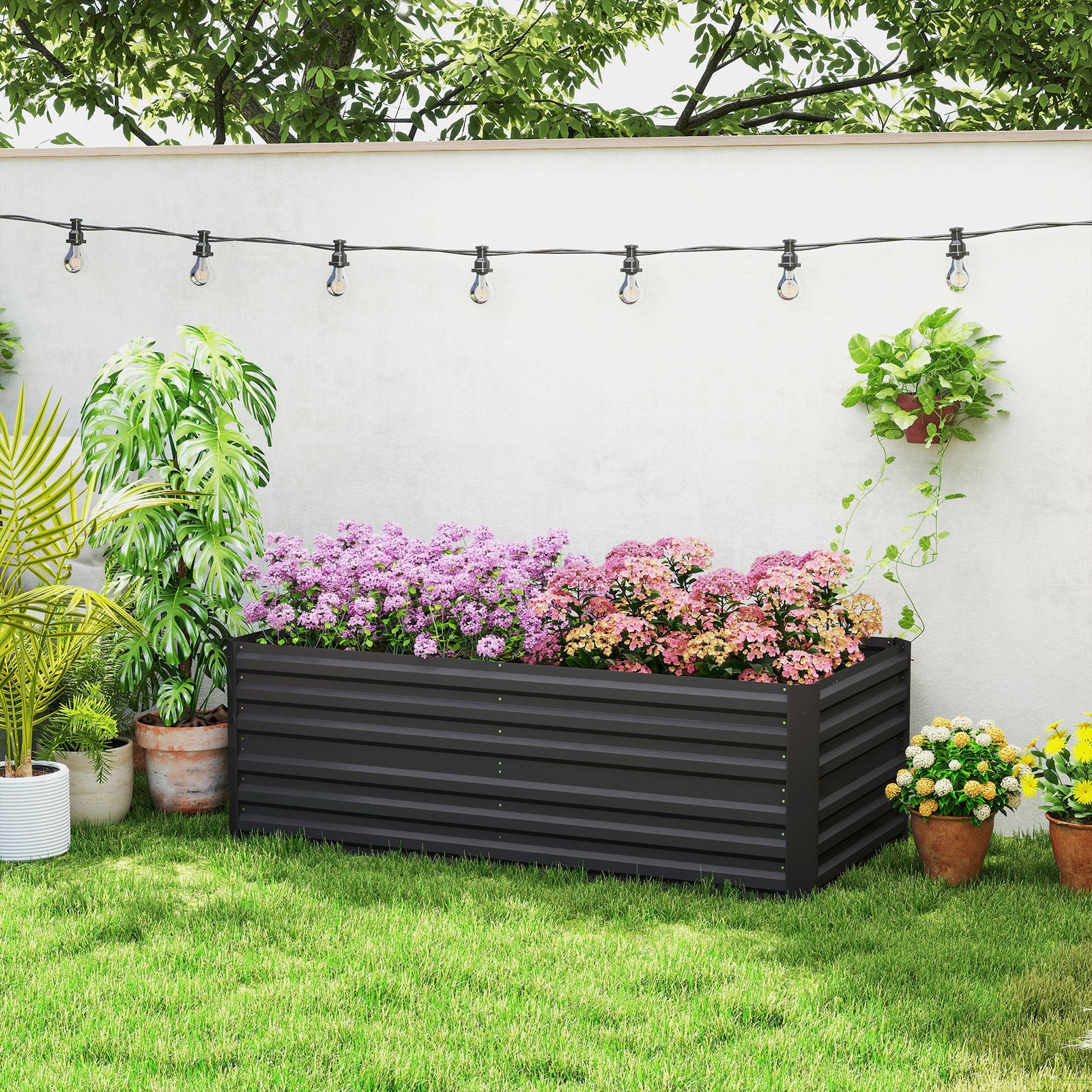 Galvanised Steel Outdoor Raised Bed W/ Reinforced Rods | Black