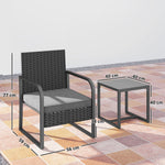Outsunny Rattan Bistro Set, 3 Piece Garden Furniture Set Cushions, Black