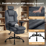 Ergonomic Office Chair Suede Fabric Wide Seat 155° Recline Footrest | Grey