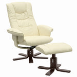 Upholstered Swivel Recliner Chair With Footstool | Beige