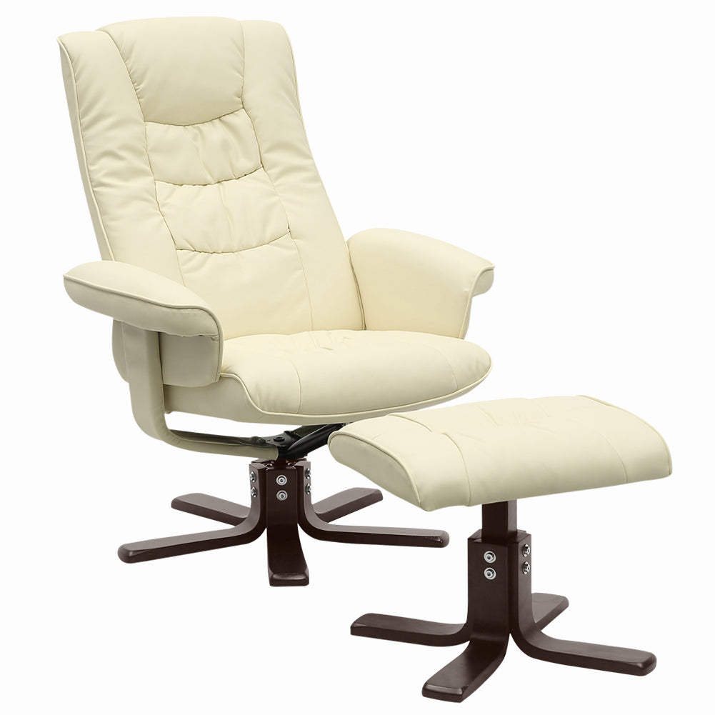 Upholstered Swivel Recliner Chair With Footstool | Beige