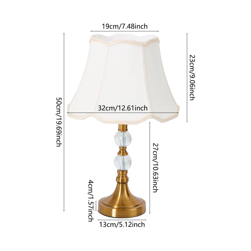 Gold & White Led Table Lamp With Crystal Accents – Wavy Fabric Shade, Adjustable Colour Temperature