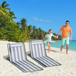 2pc Outdoor Beach Mat Steel Reclining Chair Set W/ Pillow | Light Slate Gray