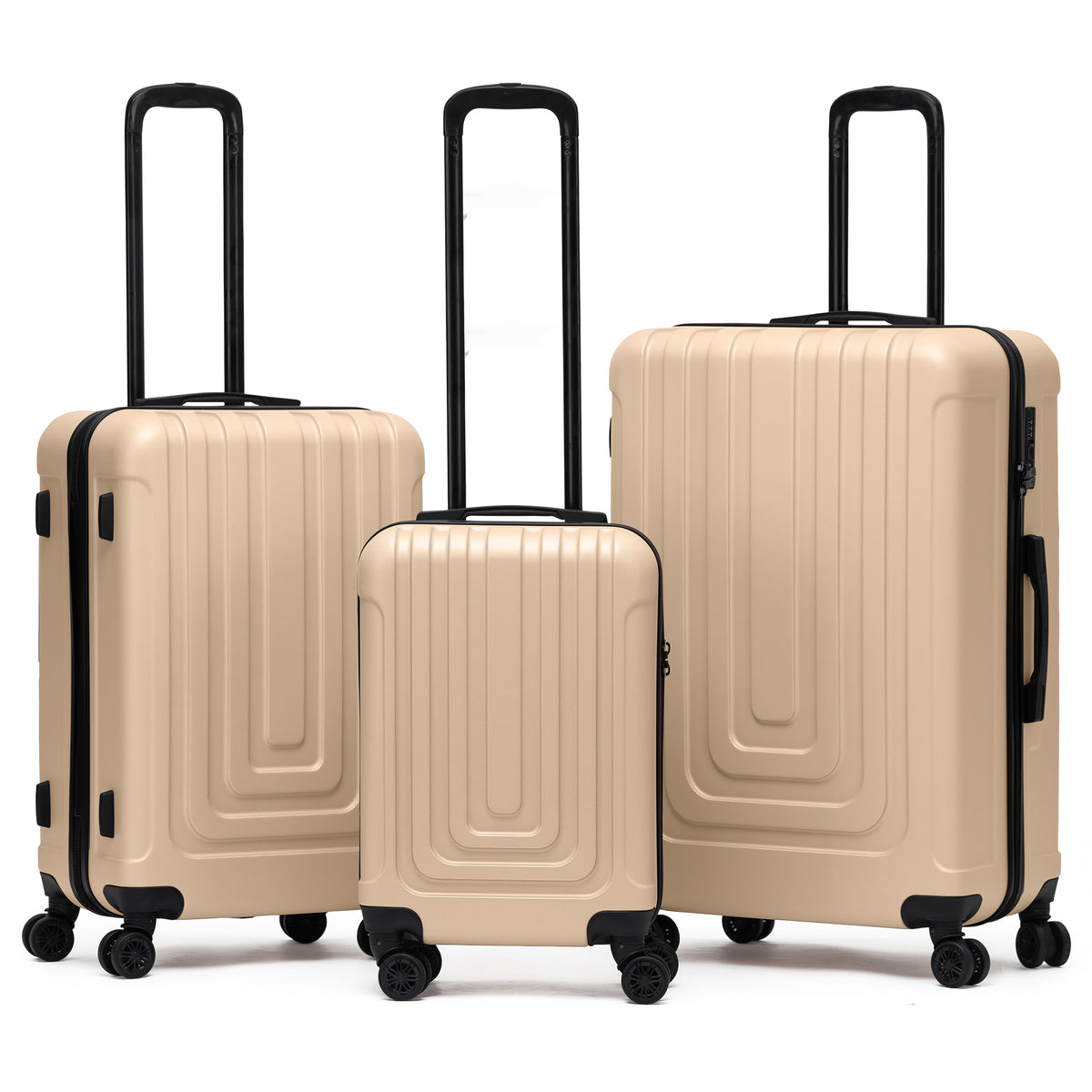 Set Of 3 Hard Shell Suitcases Overhead Carry On Cabin Bag & Check In 20kg+ Medium And Large Bag. | Set of 3 | Champagne
