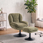 Chenille Lazy Chair With Ottoman, 360 Swivel | Dark Green