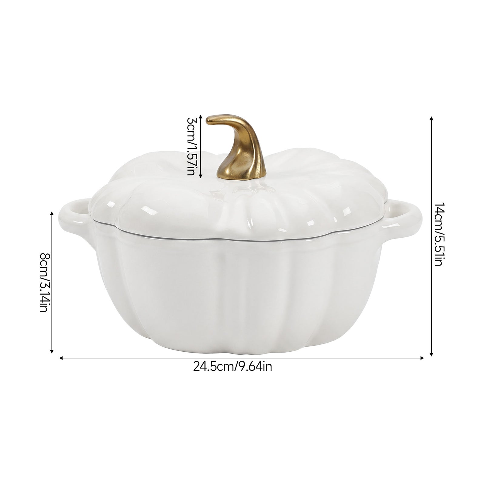 Enamelled Cast Iron Pumpkin Dutch Oven With Lid And Handles | White