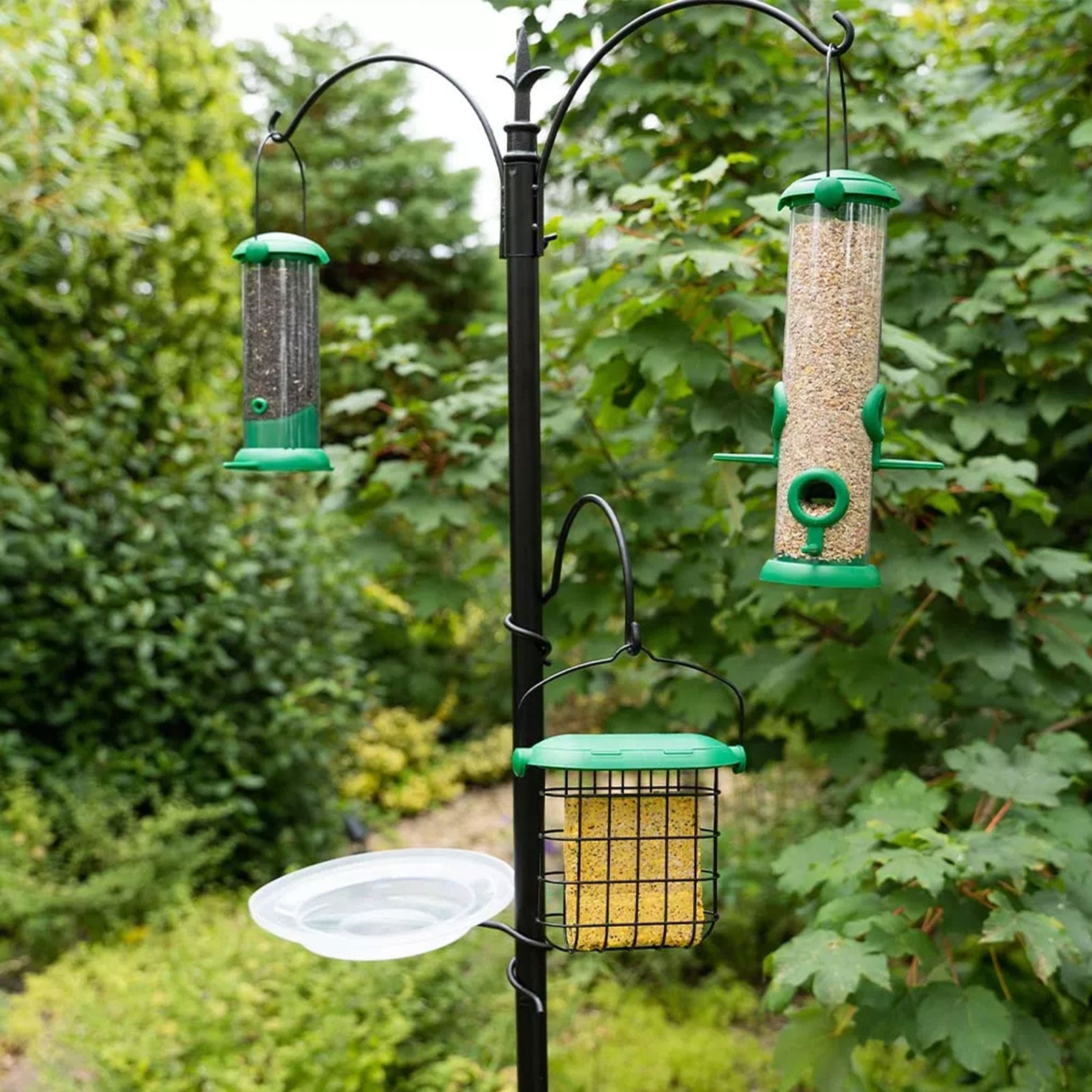 Heavy-duty Metal Bird Feeding Station With Bird Bath And 3 Hooks | Black