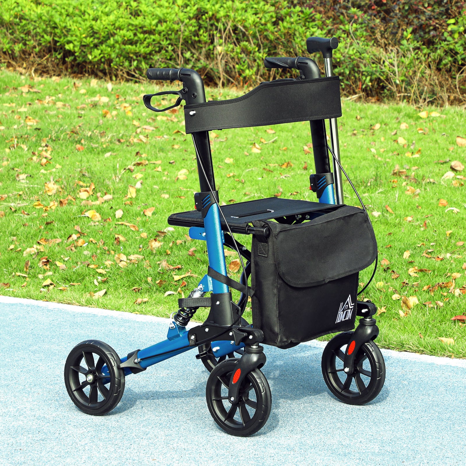 Folding Rollator Walker With Seat, Backrest, Bag, 4 Wheels | One Size | Blue