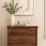 Solid Wood Bamboo Carved Chest, 3 Drawers, Dark Brown