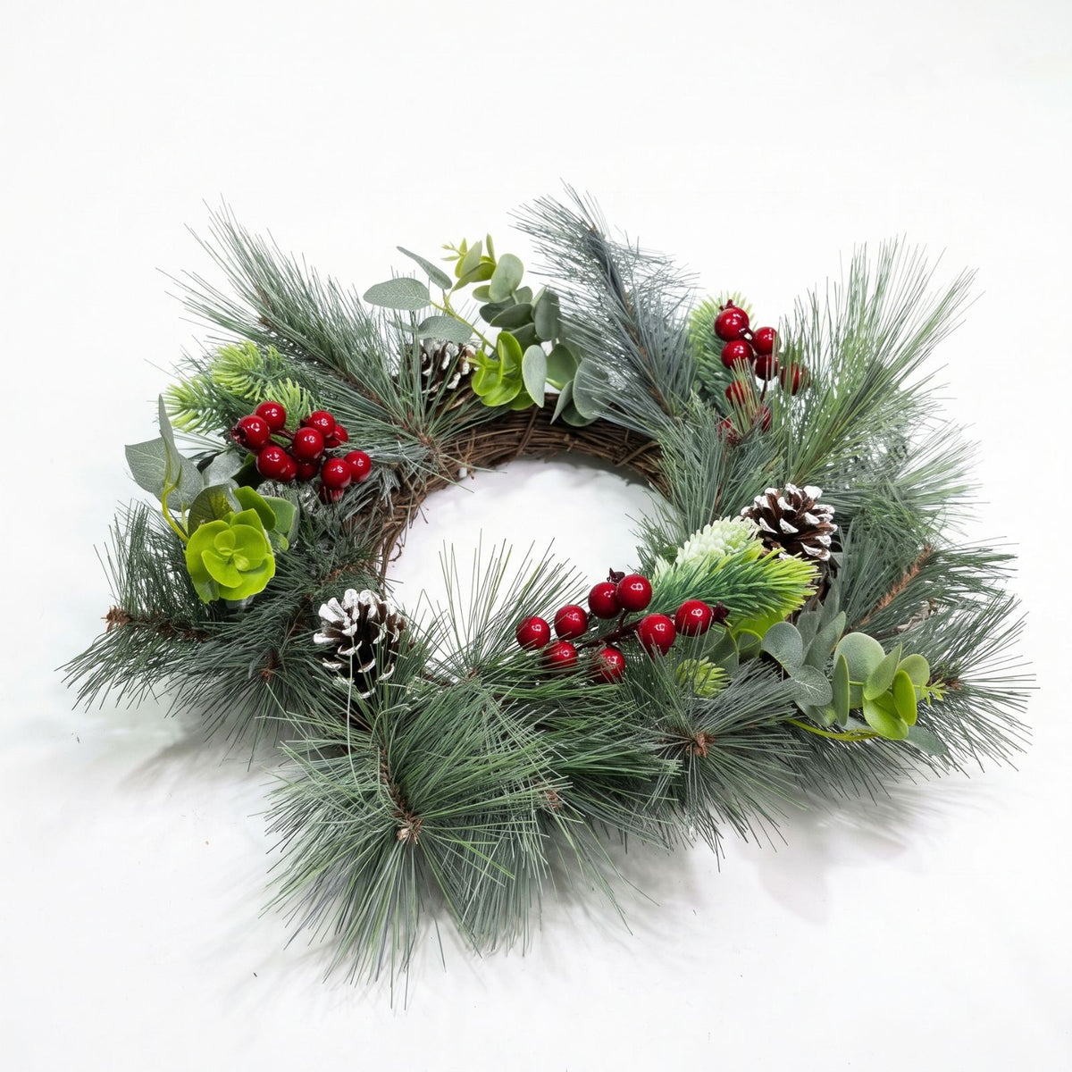 Artificial Frosted Pinecone Wreath, 50cm, Winter Snow