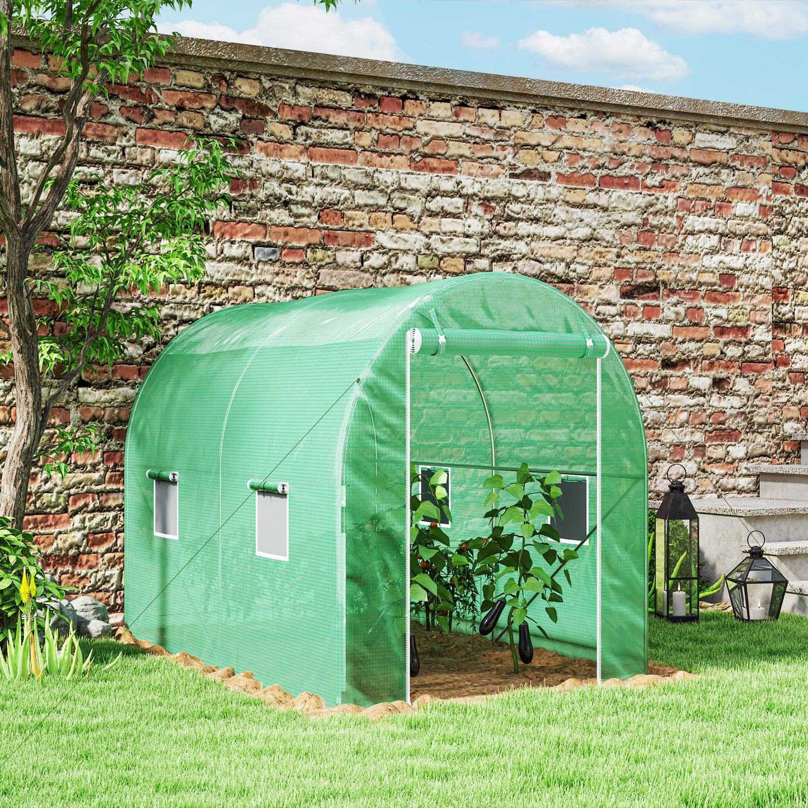 Polytunnel Greenhouse With Zipped Door 3x2m | Green