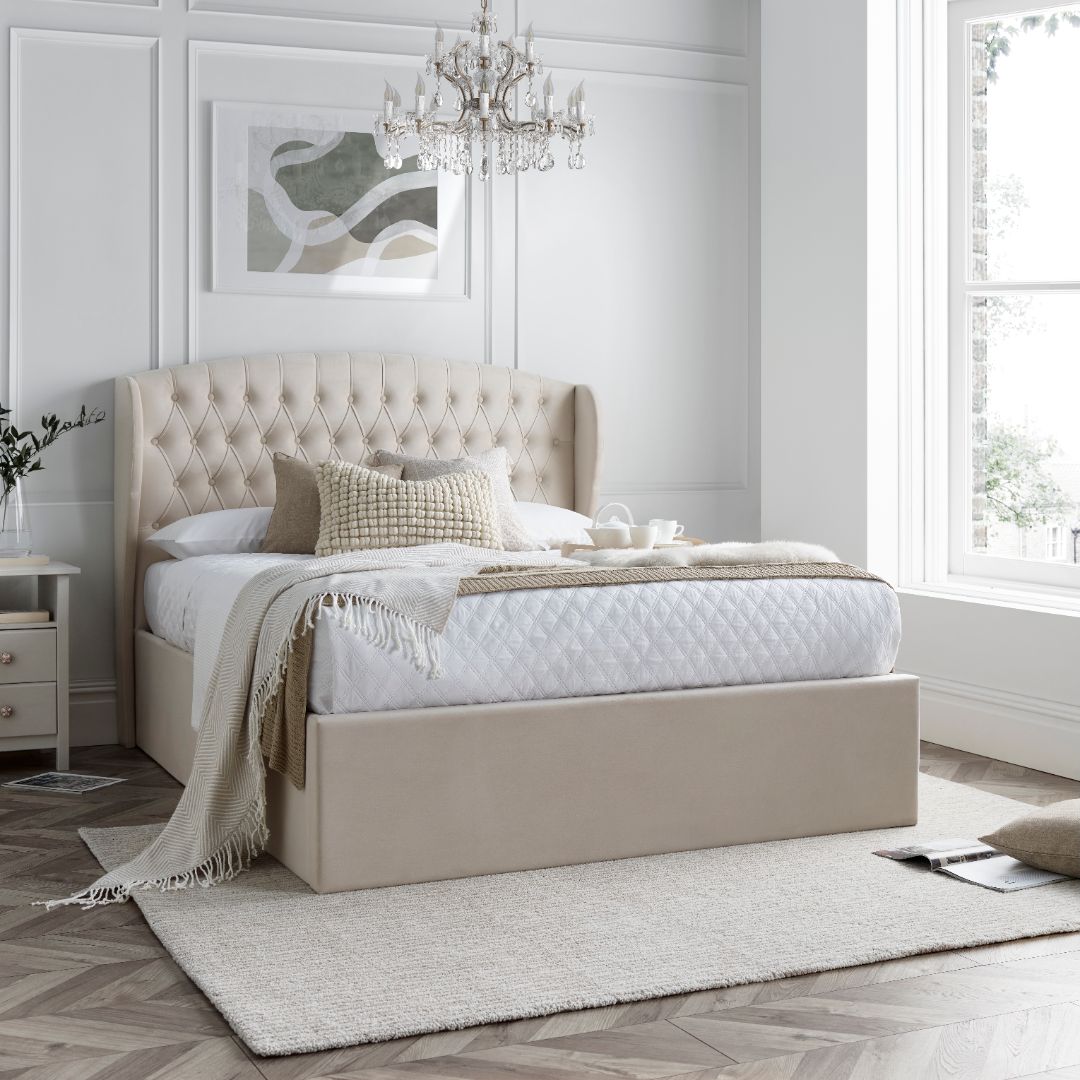 Warwick Velvet Ottoman Bed | Double | Natural