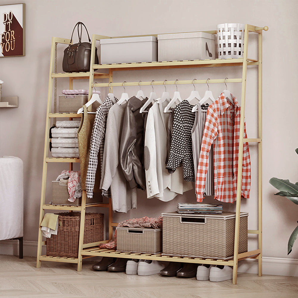 Bamboo Bedroom Garment Clothes Rack Natural 110cm