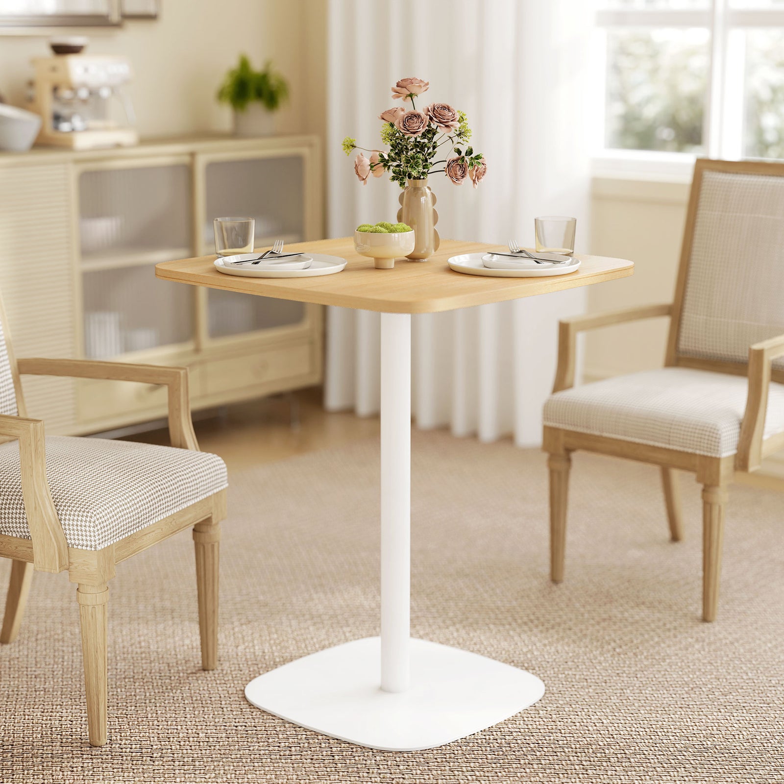 HOMCOM Dining Table For 2, Small Kitchen Table With Wood Veneer Top, Natural