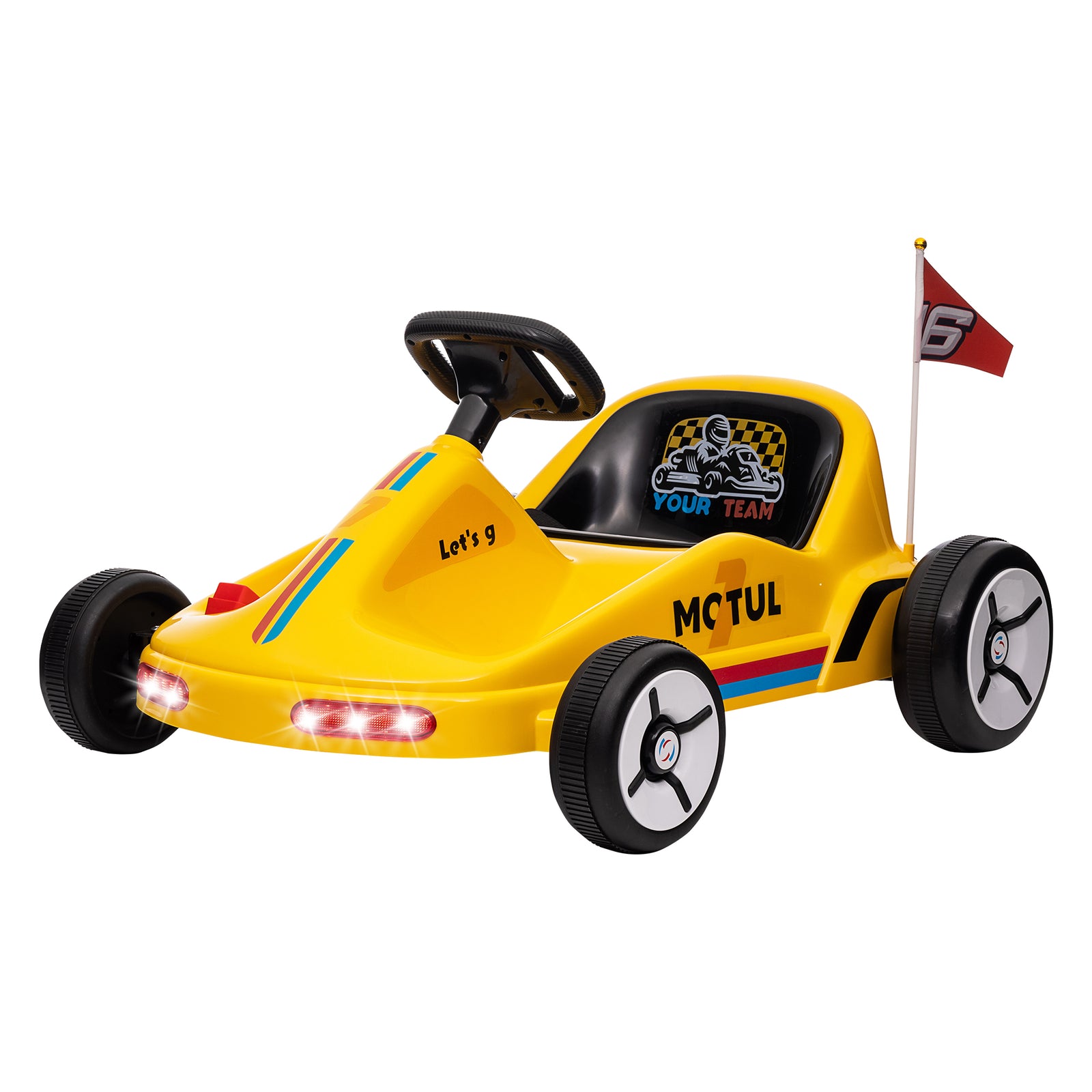 Aiyaplay 6v Electric Go Kart W/ Music, Light, Horn, For 3-5 Years | Yellow