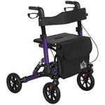 Folding Rollator Walker With Seat, Backrest, Bag, 4 Wheels | One Size | Purple