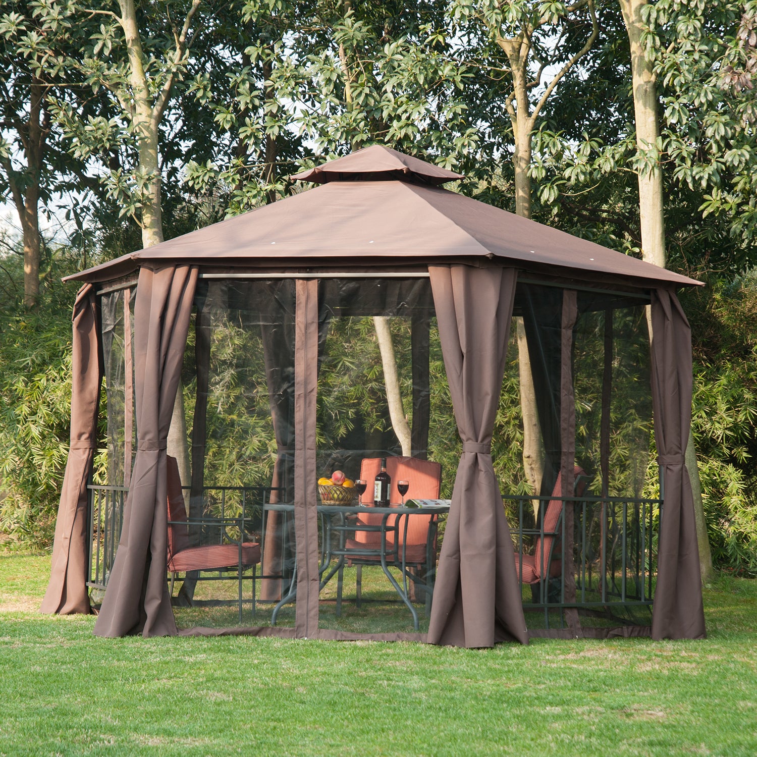 Gazebo Canopy 2 Tier Patio Shelter Steel For Garden | Brown