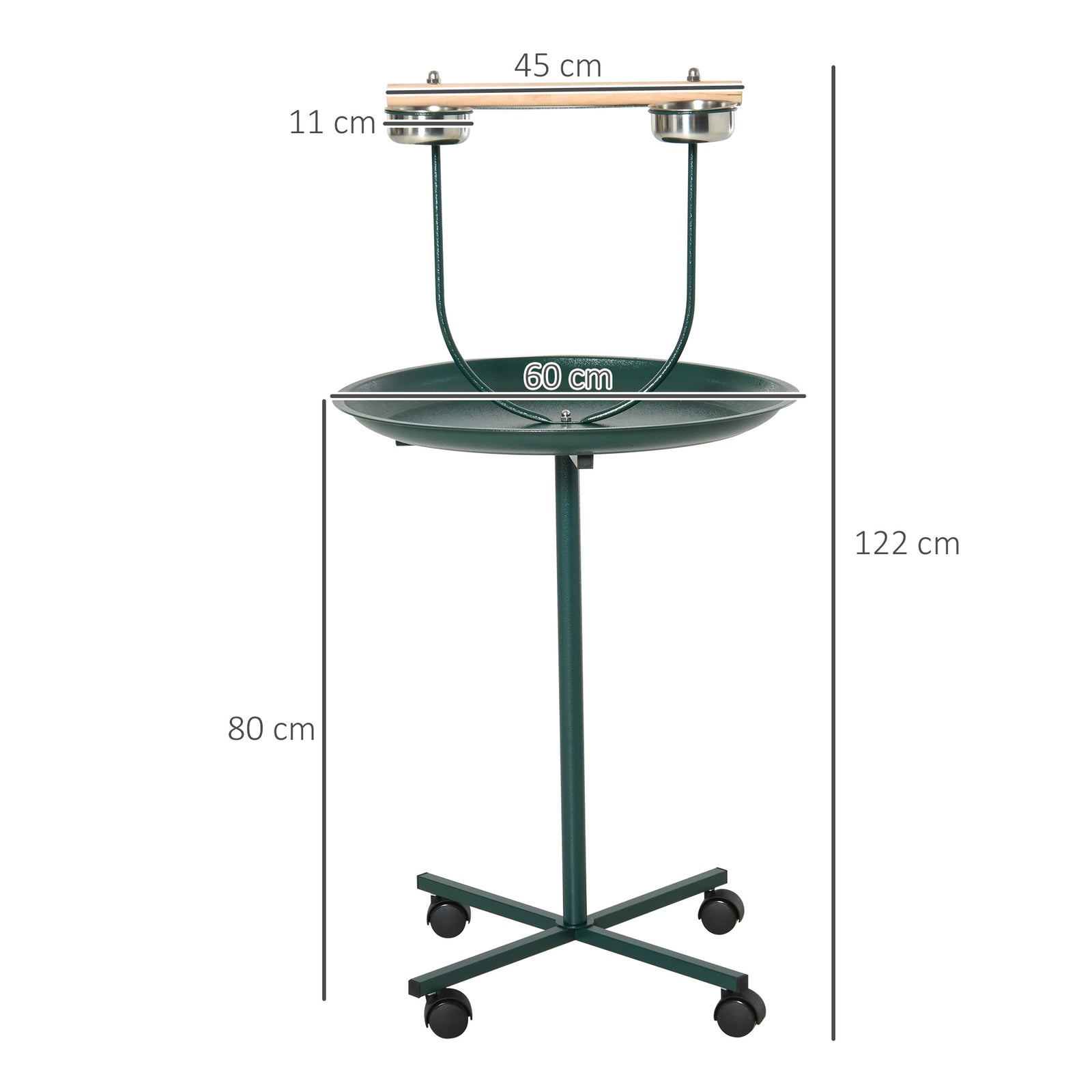 Bird Perch Stand, T-stand Bird Training With Perch, Wheels, Bowls, Green