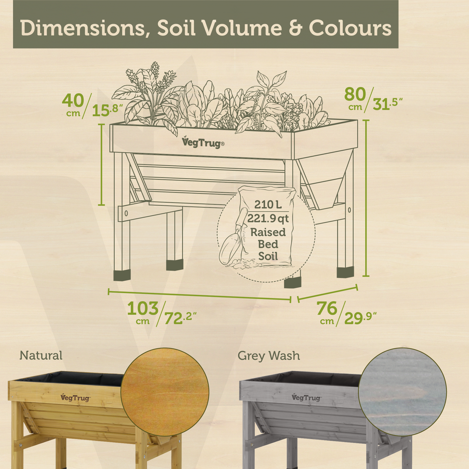 Raised Wooden Planter - Small Classic | Natural