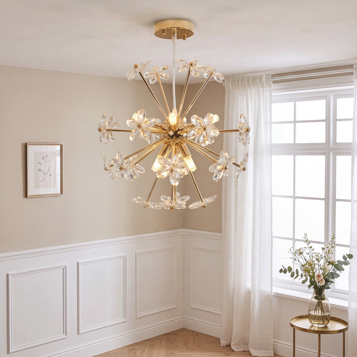 Crystal Chandeliers Ceiling Light With Flower, Pendant Light, Clear